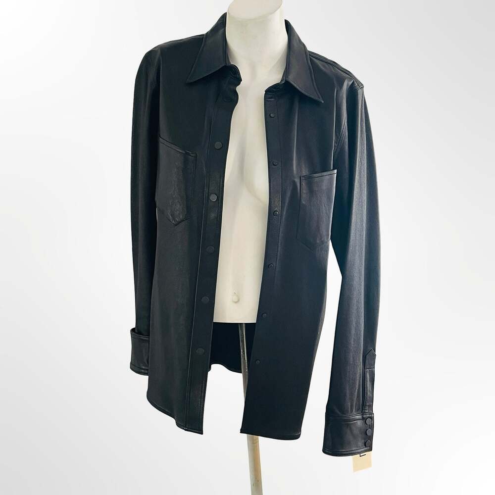 THEPERFEXT Black Leather Shirt Jacket